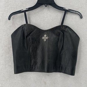 Harley Davidson Black Leather Corset Bustier Womens 36 / 8 Biker Sleeveless